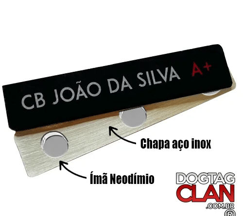 tarjeta militar em aço inox com imã personalizada com nome para uniforme identificação profissional resistente