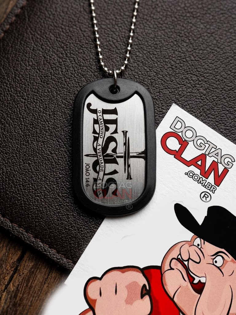 Dog Tag Jesus João 14:6 personalizada em aço inox com cruz