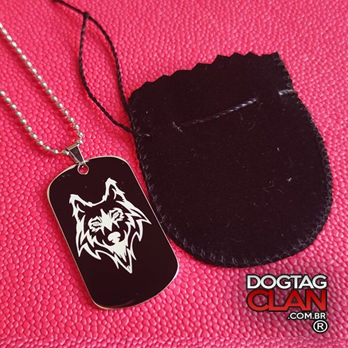 Dog Tag Lobo gravada em ponta de diamante-3