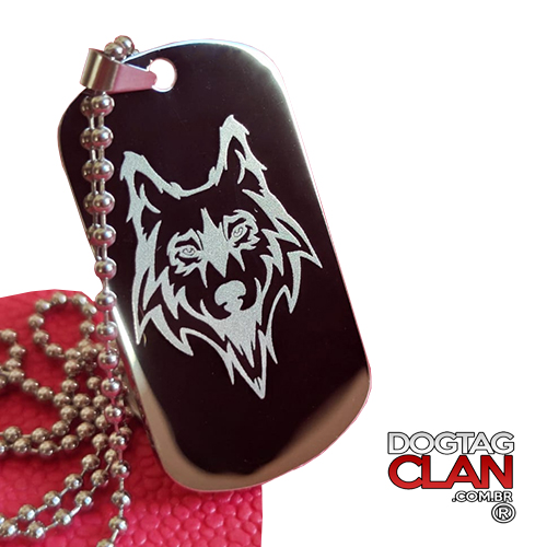 Dog Tag Lobo gravada em ponta de diamante