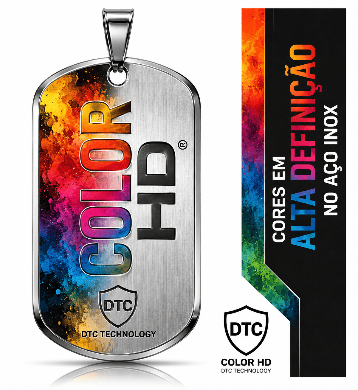 Dog Tag Colorida Personalizada em Aço Inox