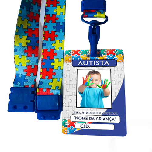 Crachá Autismo Personalizado com Nome, QR Code e Cordão de Segurança