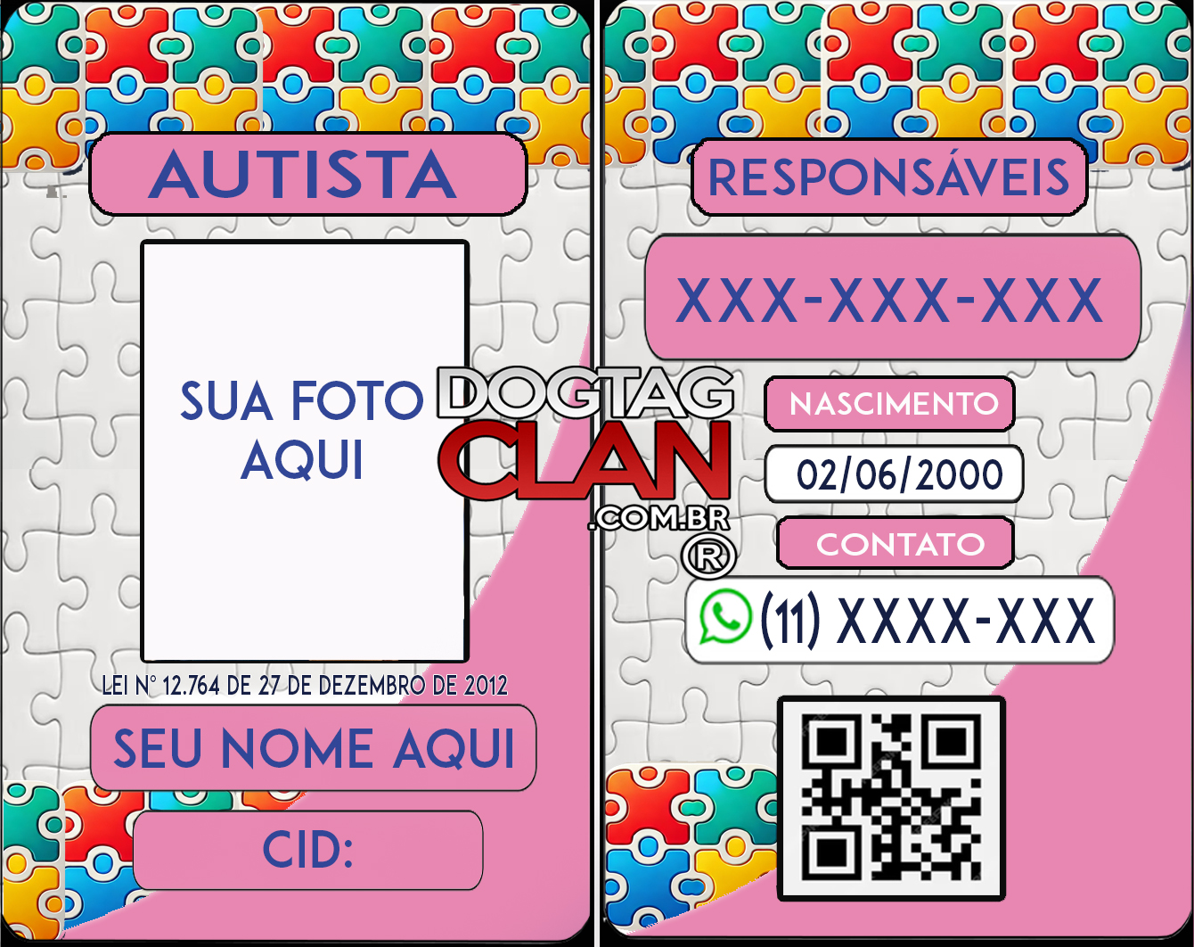 Crachá Autismo Personalizado com Nome, QR Code e Cordão de Segurança-2