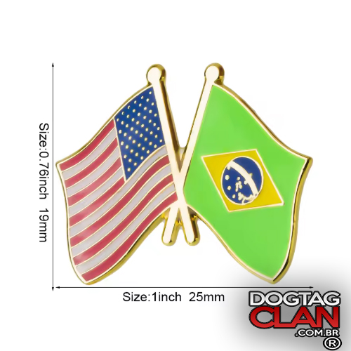 Pin de Lapela Bandeira Brasil e EUA Aço Inox de Alta Qualidade