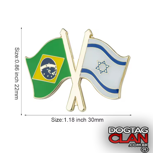 Pin de Lapela Bandeira Brasil e Israel Aço Inox de Alta Qualidade