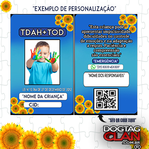 Crachá de Identificação para TDAH e TOD Nome QR Code e Contato de emêrgencia