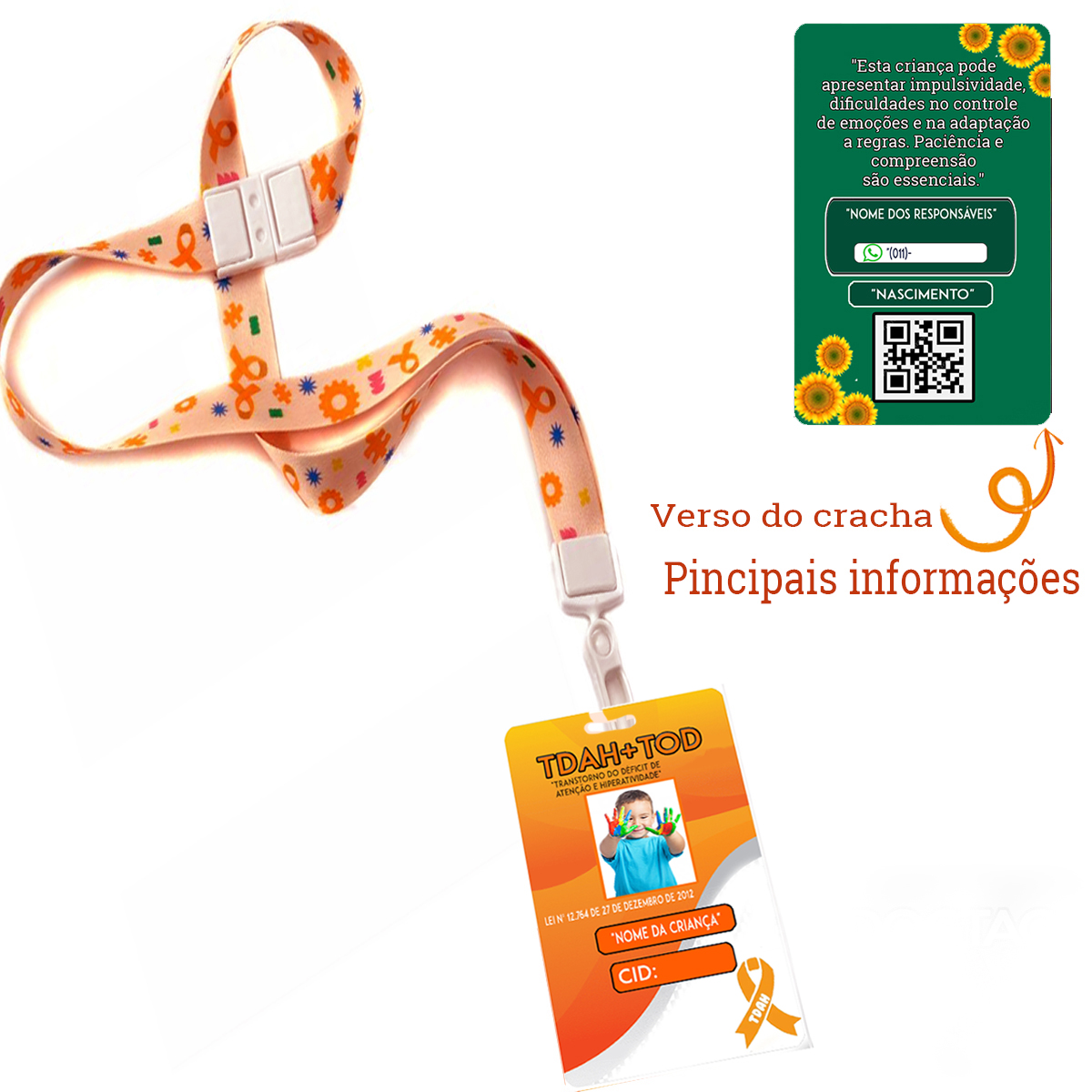 Crachá TDAH Personalizado com Cordão de Segurança e QR Code-4
