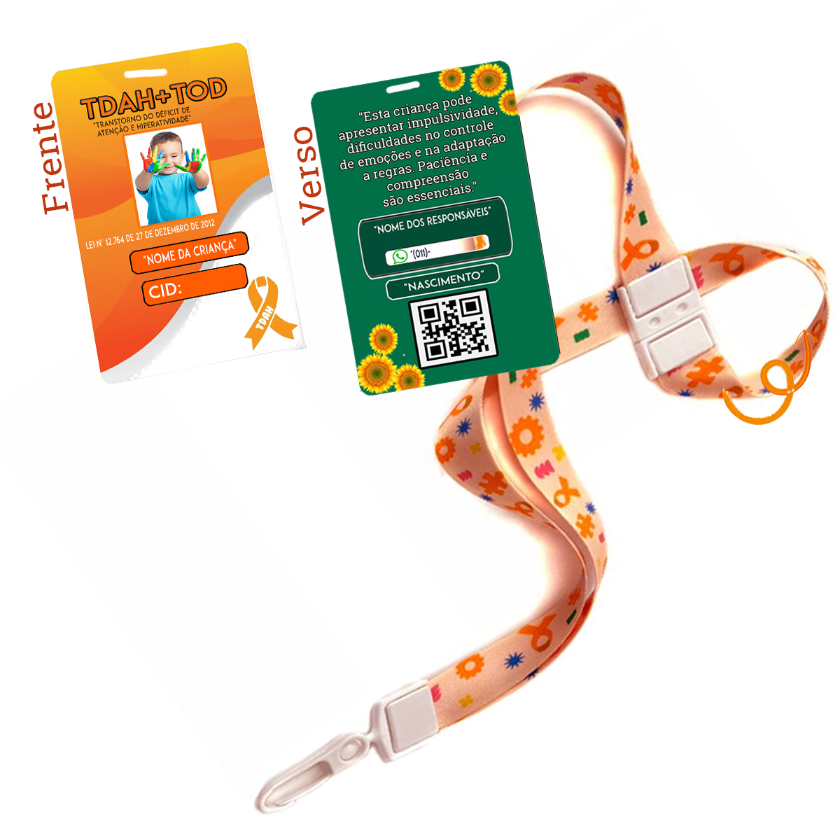 Crachá TDAH Personalizado com Cordão de Segurança e QR Code-2
