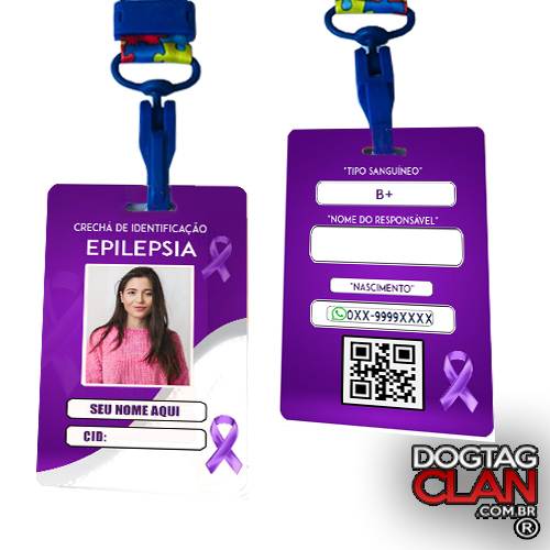 Crachá de Identificação para Epilepsia - Nome, Contato e QR Code