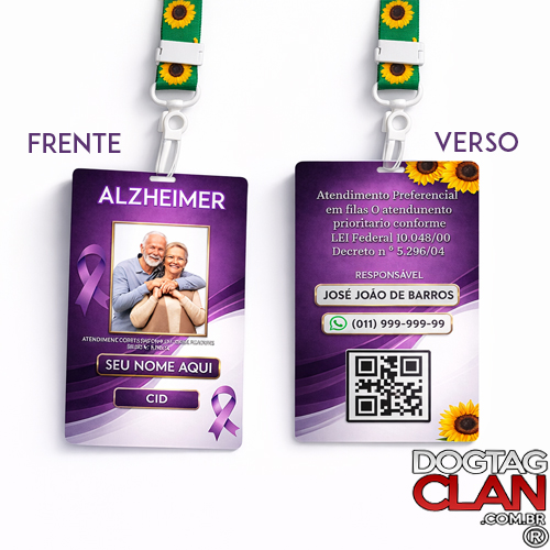 Crachá para Portadores de Alzheimer – Identificação com Nome e QR Code
