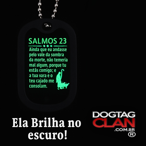 Dog Tag Salmos 23 com Brilho no Escuro – Fé Que Ilumina