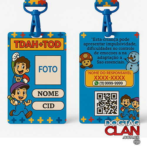 Crachá De Identificação Para Crianças Tdah E Tod Qr Colde