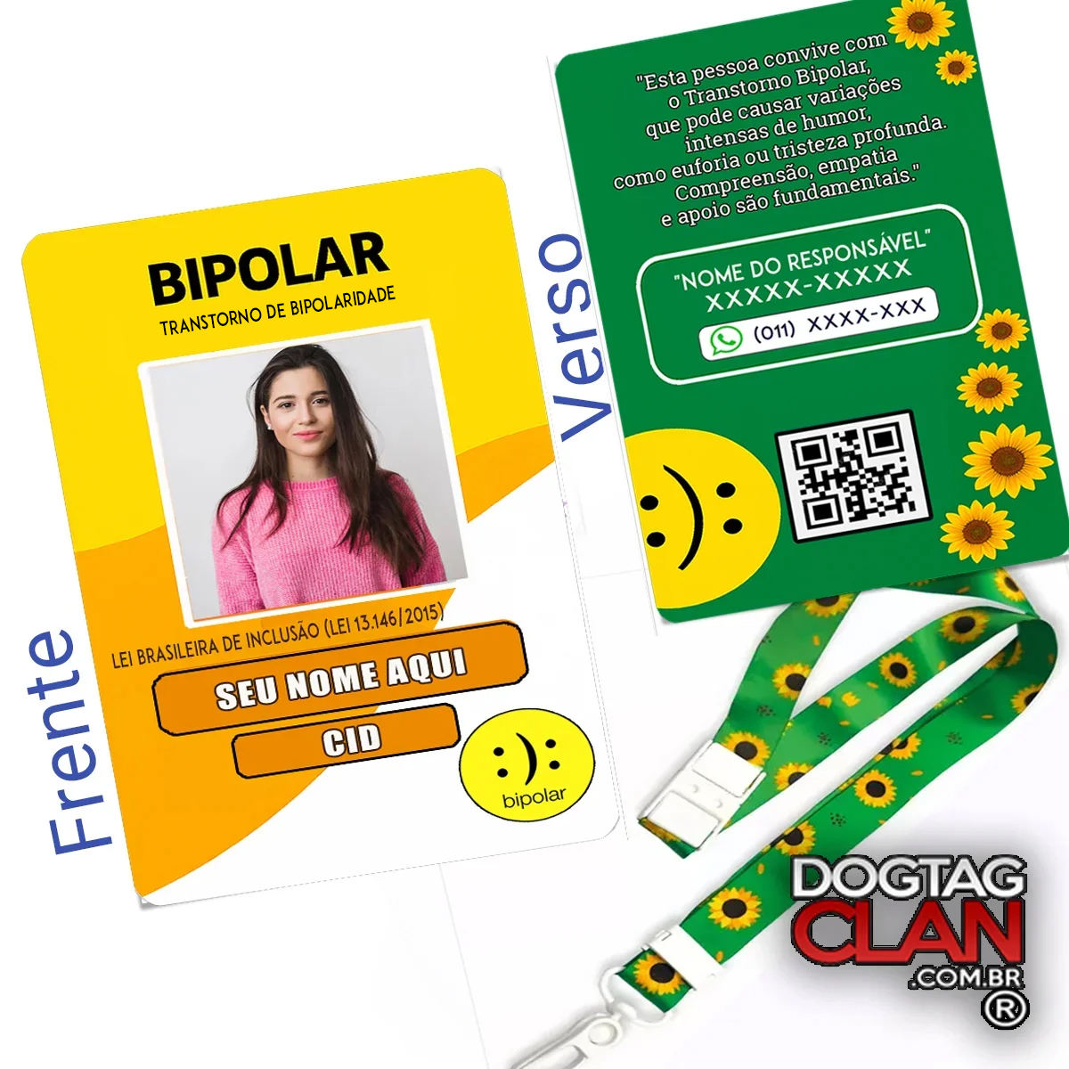 Crachá Transtorno Bipolar TAB – identificação dados e QR Colde