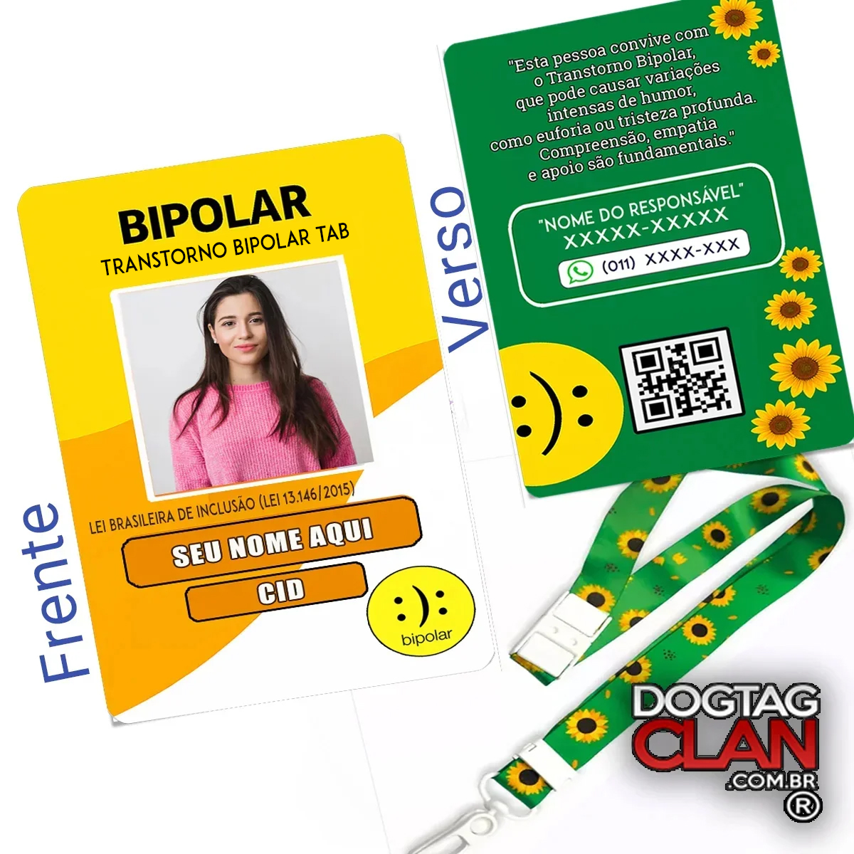 Crachá Transtorno Bipolar TAB – identificação dados e QR Colde