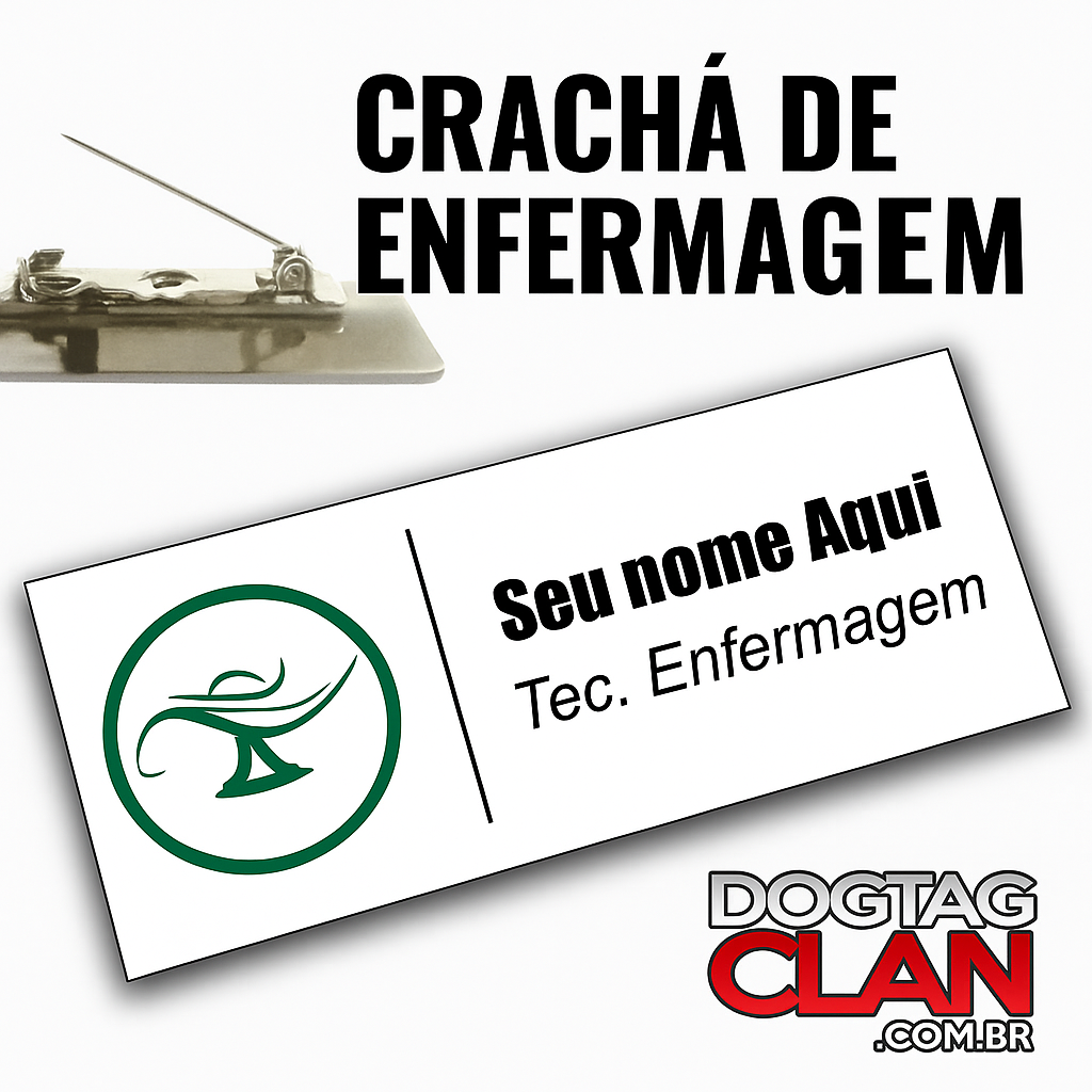 Crachá Técnico de Enfermagem Personalizado – Aço Inox com Imã ou Alfinete