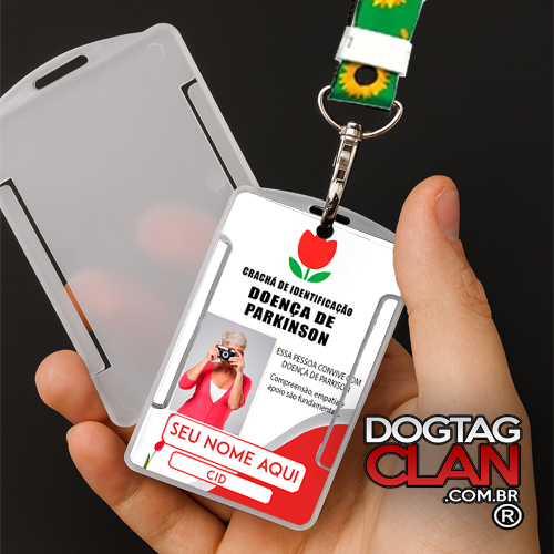 Crachá Doença de Parkinson – Cordão Tulipa Vermelha com QR Code-1