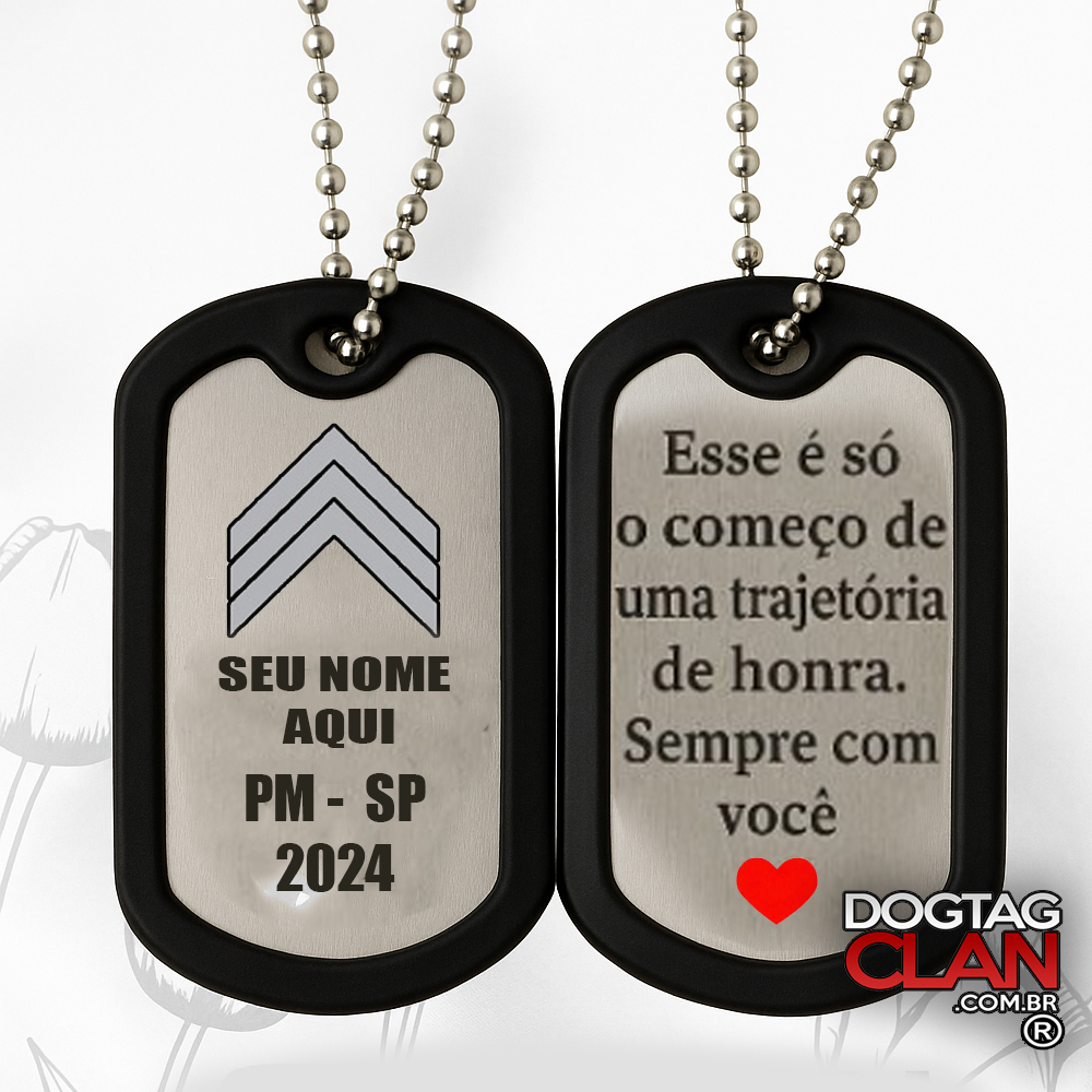 Dog Tag de Formatura Personalizada – Nome Data e Curso Gravados