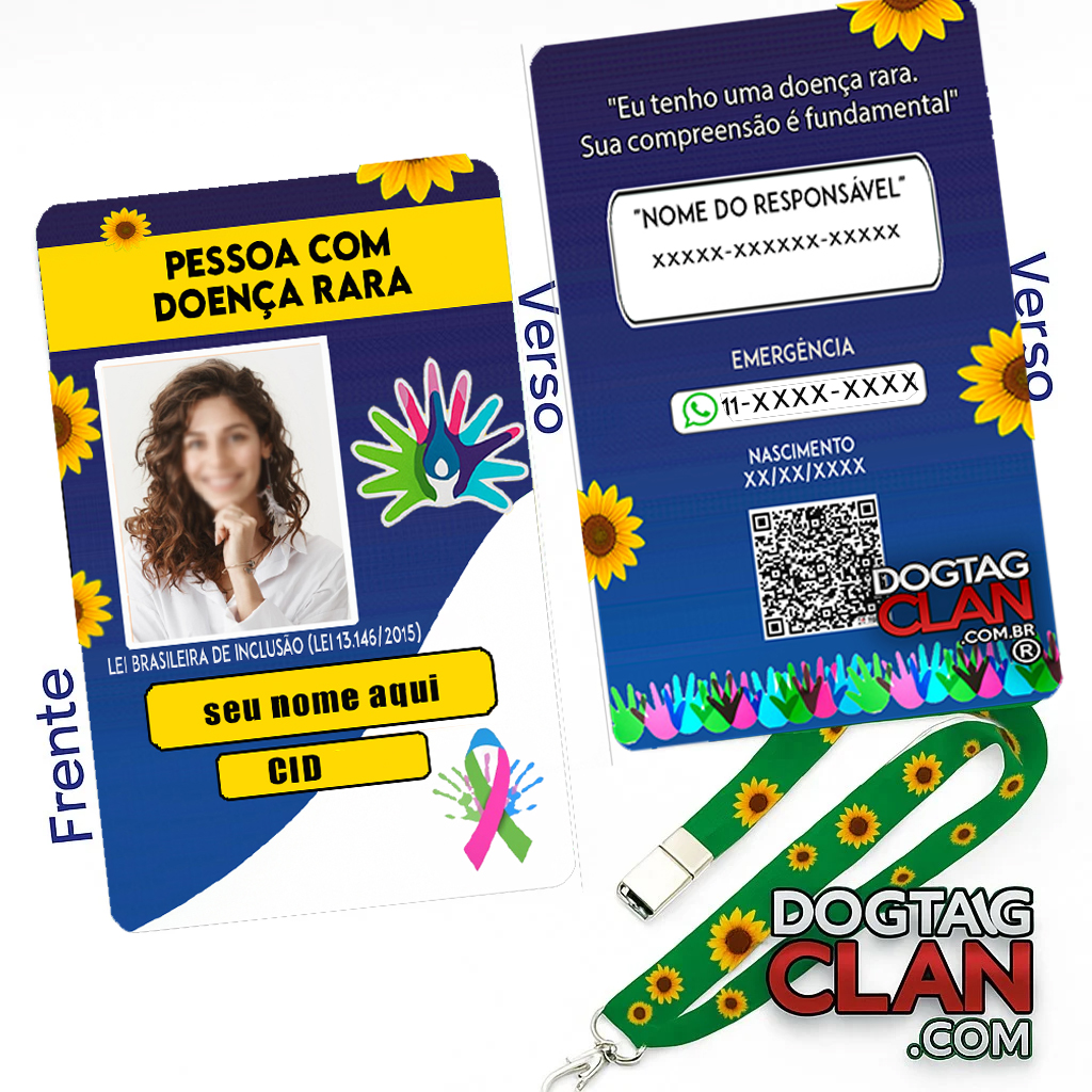 Crachá de Identificação para Doenças Raras Nome, Foto, CID e QR Code