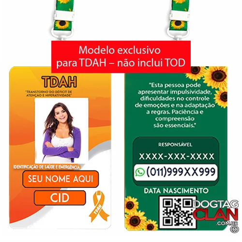 Crachá TDAH Personalizado – Identificação com Nome Foto Cordão e QR Code