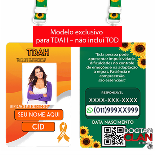 Crachá TDAH Personalizado – Identificação com Nome Foto Cordão e QR Code