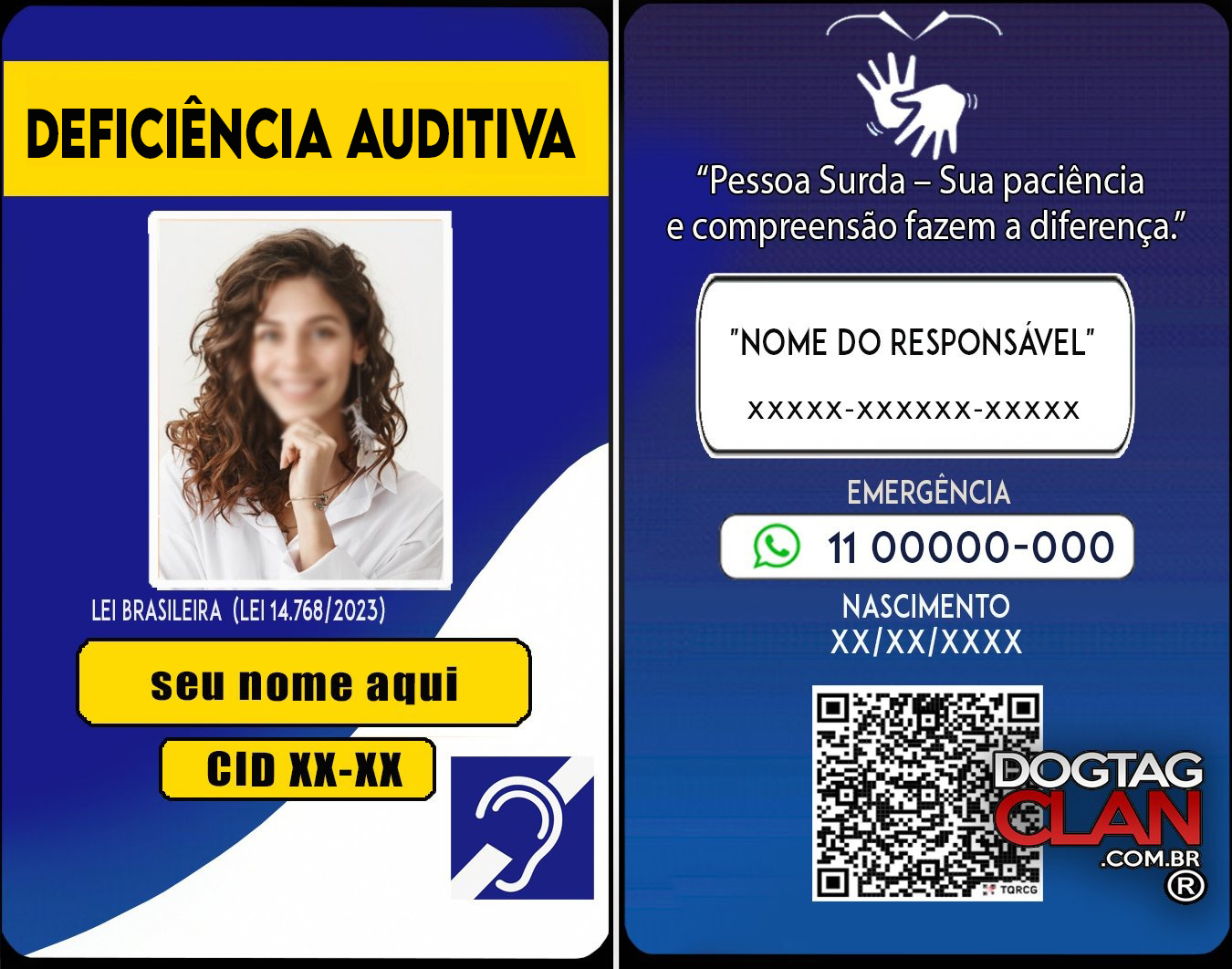 Crachá Deficiência Auditiva com QR Code Personalizado – Identificação com Nome e Foto-3
