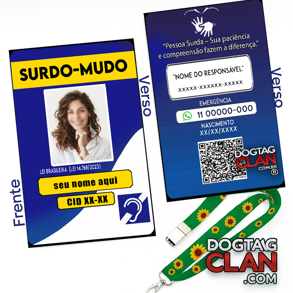 Crachá Surdo e Mudo com QR Code Personalizado – Identificação com Nome e Foto