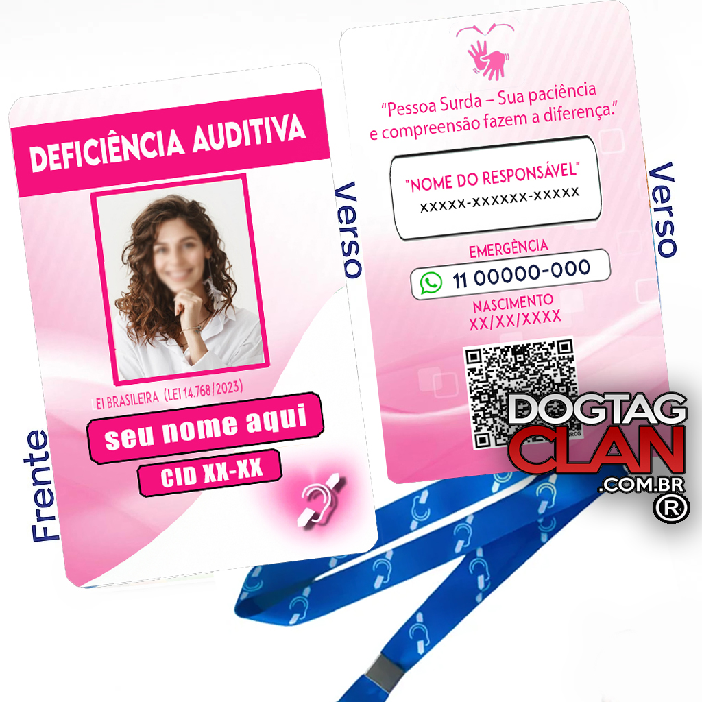 Crachá Deficiência Auditiva com QR Code Personalizado – Identificação com Nome e Foto-1