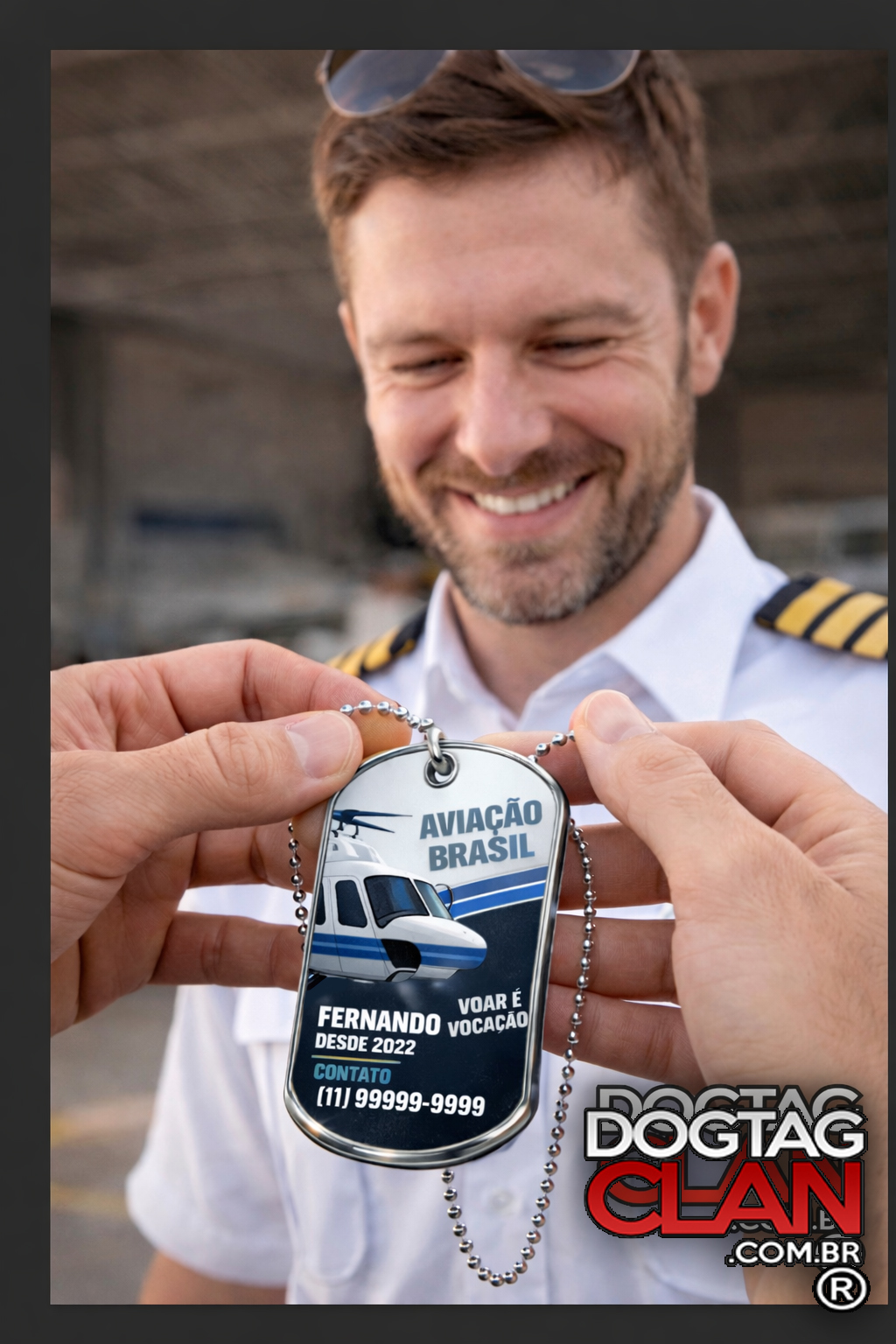 Dog Tag Aviação – Piloto de Helicóptero Personalizada-1