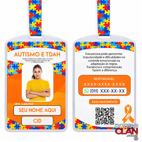 Crachá de Identificação para Autismo e TDAH com QR Code Personalizado