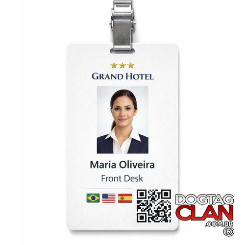 Crachá para Hotel em PVC Personalizado com Logo, Nome, QR Code e NFC