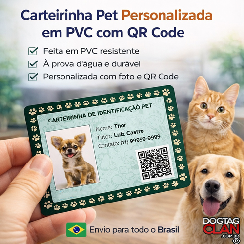 Carteirinha Pet Personalizada em PVC com QR Code