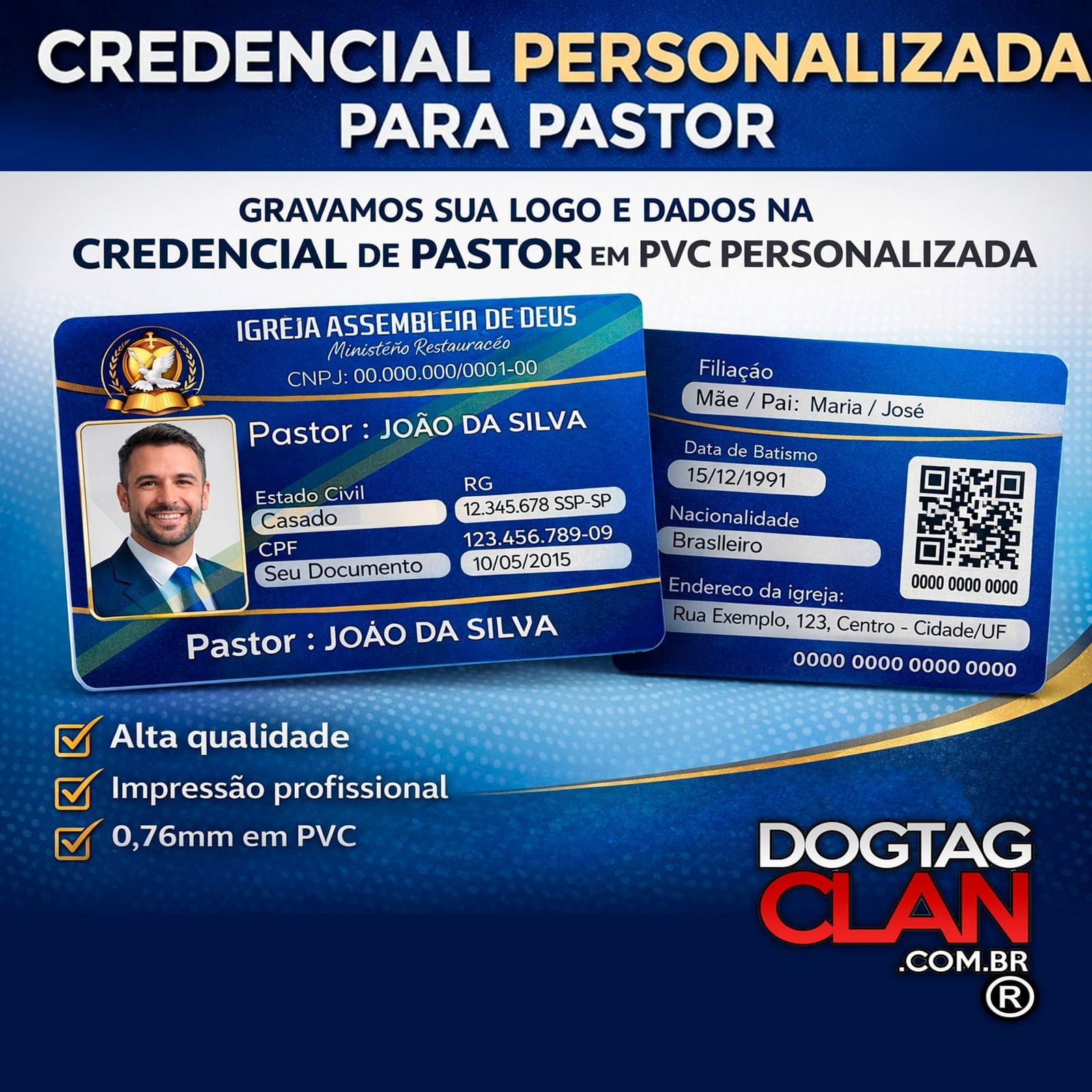 Cartão de Membro em PVC Personalizado com Foto e QR Code – Igreja e Associação-5