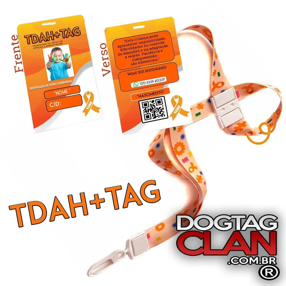 Crachá de Identificação para TDAH e TAG com QR Code Personalizado
