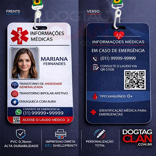 Crachá de Identificação Médica Personalizado – Nome, CID e Contato de Emergência