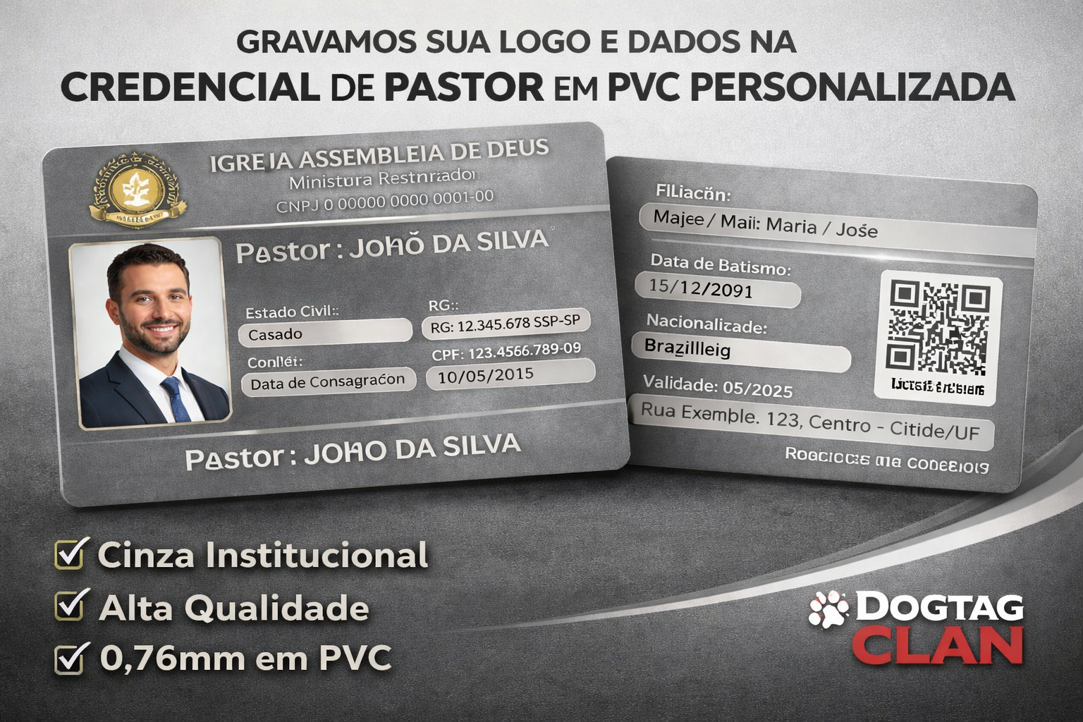 Credencial de Pastor e Carteirinha de Membro em PVC 0,76mm Personalizada-3