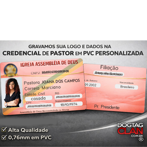 Credencial de Pastor e Carteirinha de Membro em PVC 0,76mm Personalizada-5