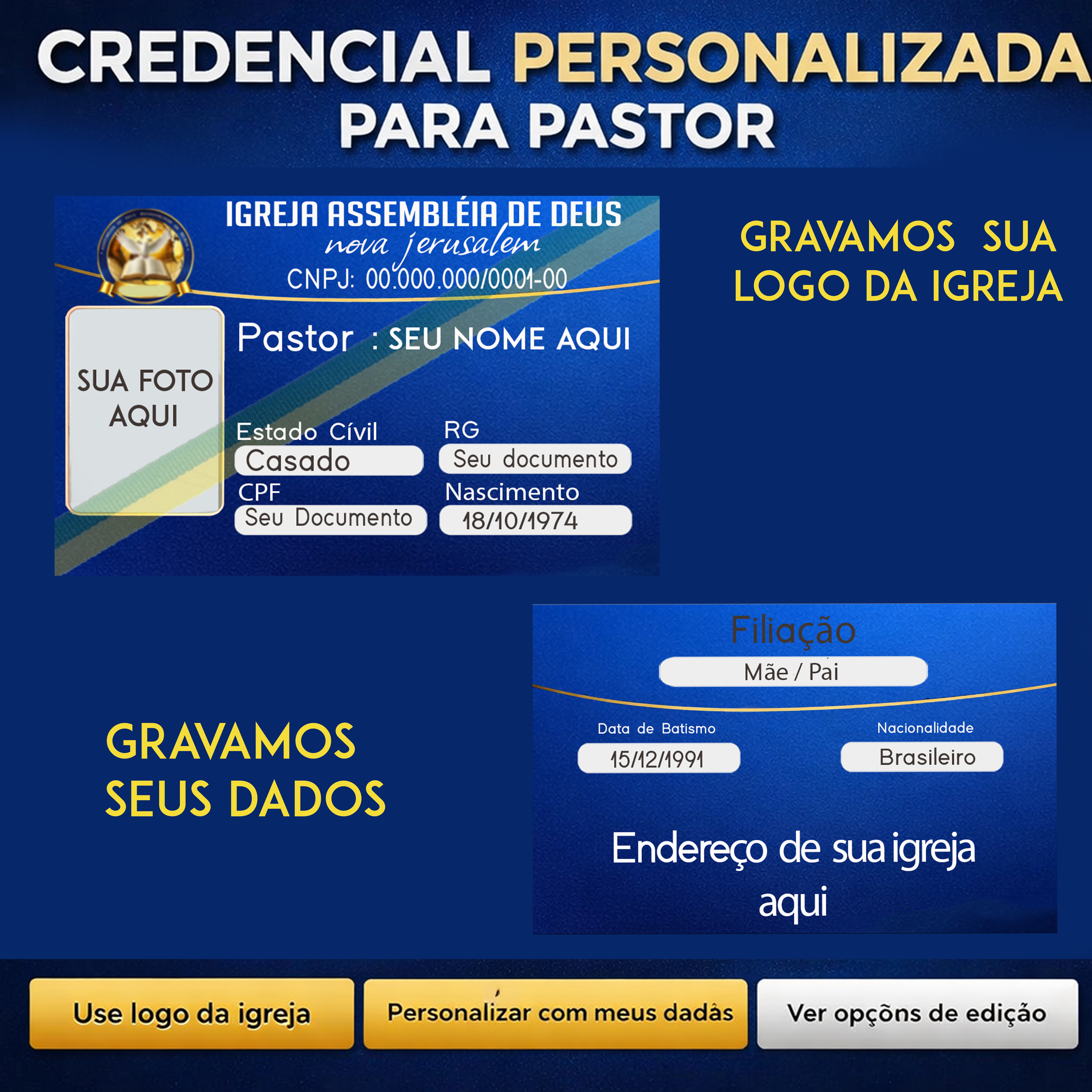 Credencial de Pastor e Carteirinha de Membro em PVC 0,76mm Personalizada-3