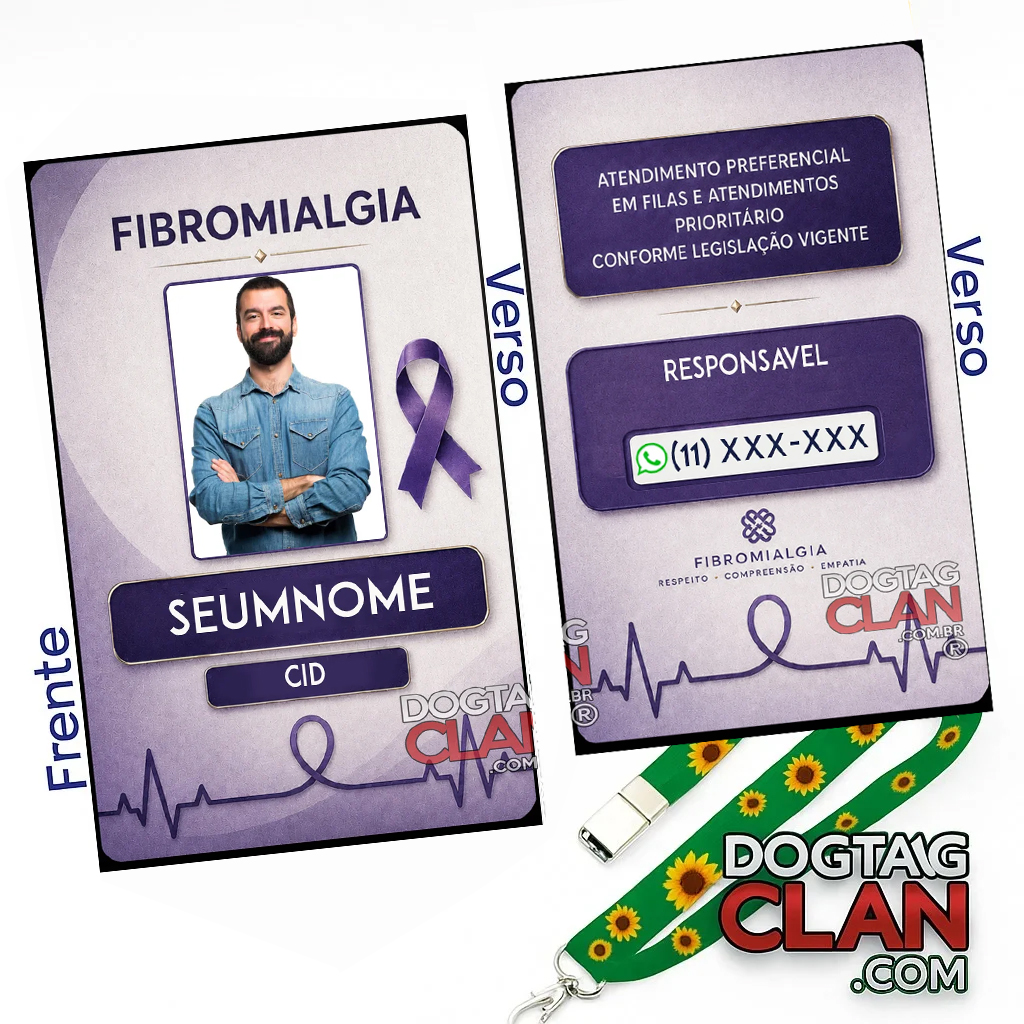 Crachá Fibromialgia Masculino com QR Code e CID Personalizado