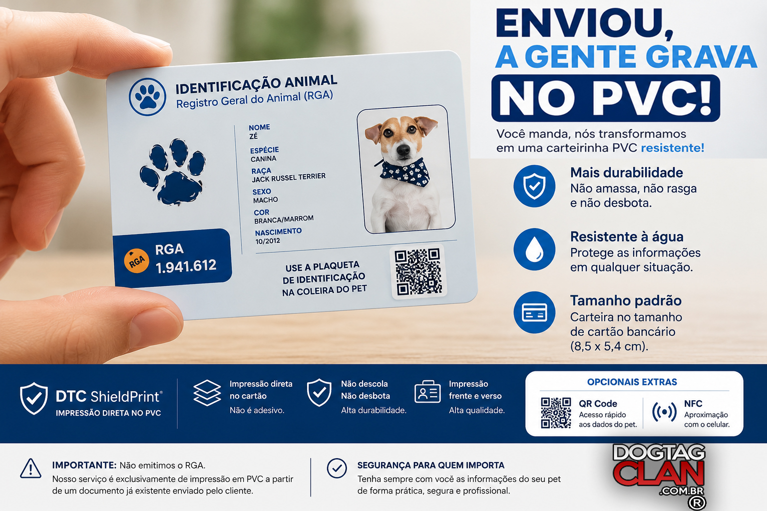 Carteirinha de Identidade Animal em PVC com QR Code – Impressão de RGA para Pet-1