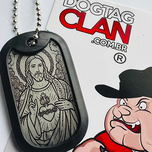Dog Tag Sagrado Coração de Jesus em Aço Inox