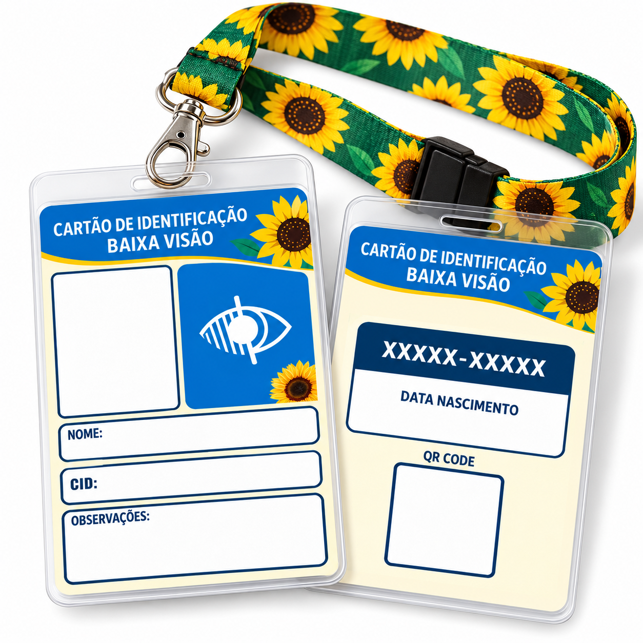Kit de Identificação Baixa Visão com Cordão Girassol – Cartão Personalizado