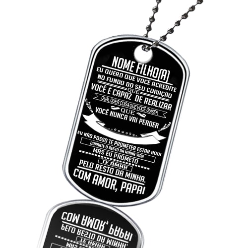 Plaqueta Dog Tag - Pai para Filho Preto Carbono